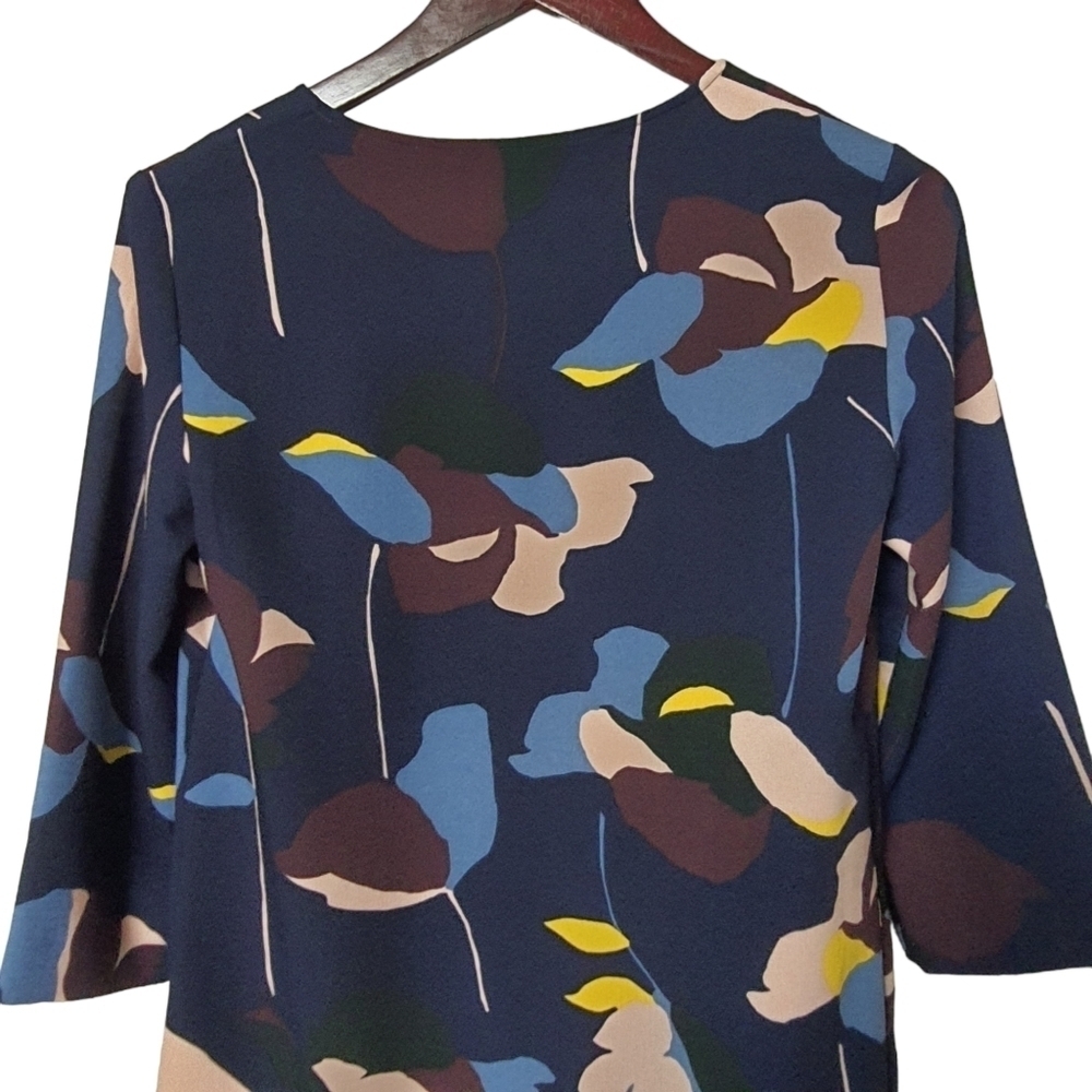 Boden Navy Floral Long 3/4 Sleeve Mini Dress Pockets Split V-neck Size 2R - Picture 6 of 14